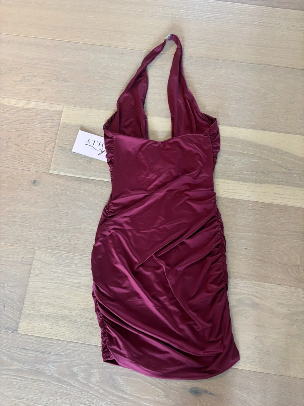 Oh Polly Sofija Slinky Jersey Ruched Halterneck Mini Dress Wine Red Sz 4 NWT - Picture 7 of 7